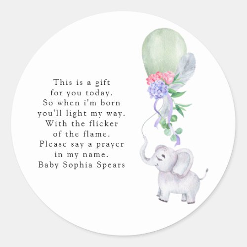 Watercolor Balloon Elephant _ Prayer Candle Label