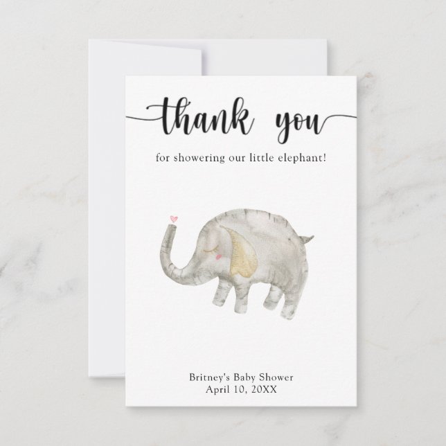 Watercolor balloon elephant thank you  card (Front)