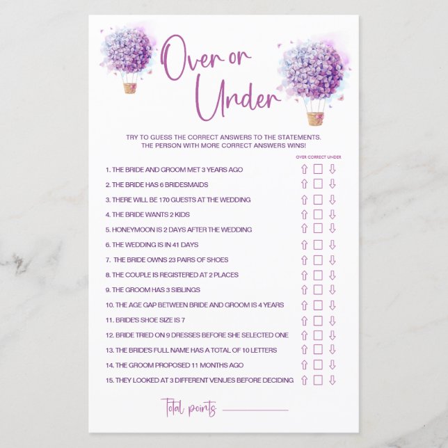 Watercolor Balloon Flowers | Over & Under Game (Front)