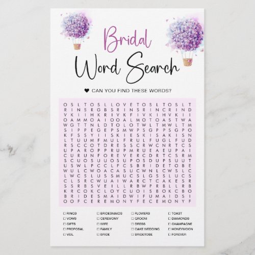 Watercolor Balloon Flowers  Word Search Game