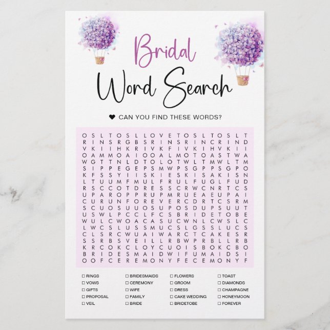 Watercolor Balloon Flowers | Word Search Game (Front)