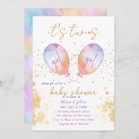 Watercolor Balloon Pink Twin Girl Baby Shower