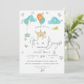Watercolor Balloon Puppy Baby Boy Shower Invitation (Standing Front)