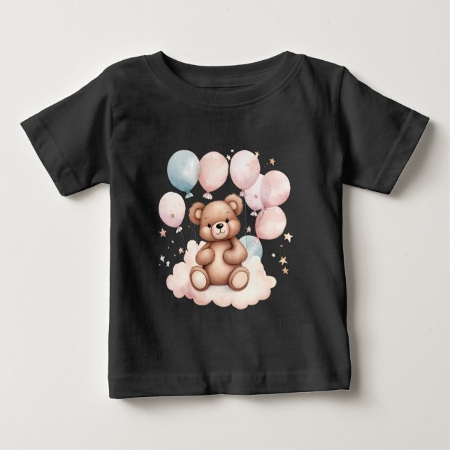 Watercolor Balloon Teddy Bear Baby T-Shirt (Front)