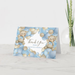Watercolor Balloon Teddy Theme Paper Napkin Letterpress Thank You Card