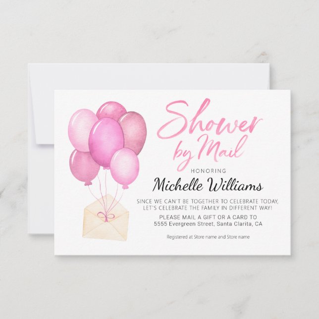 Watercolor Balloon Virtual Baby Shower Invite Card (Front)
