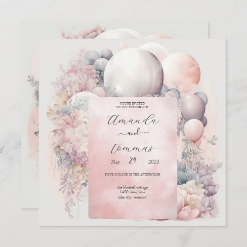 Watercolor Balloons and flowers Arch Wedding Invitation