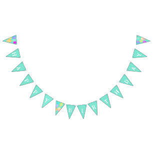 Watercolor Balloons Aqua Birthday Bunting Flags