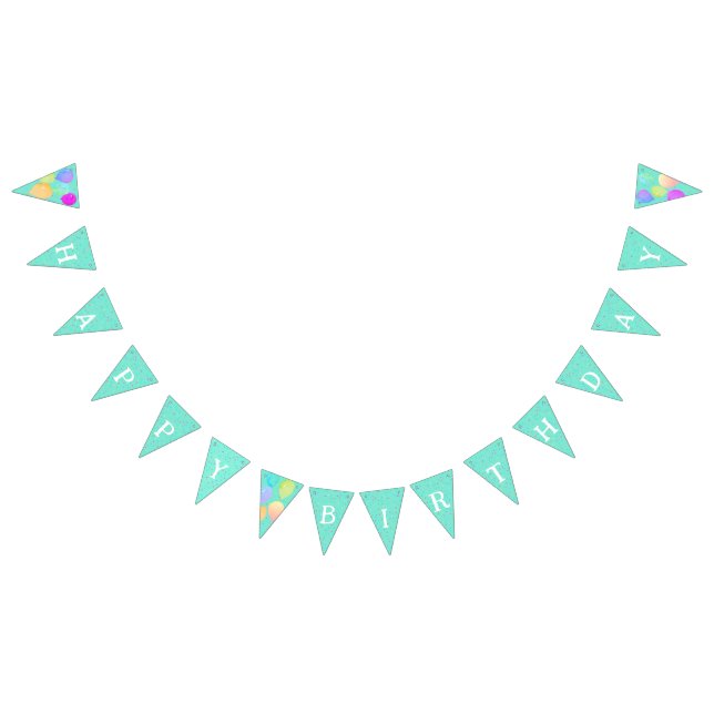 Watercolor Balloons Aqua Birthday  Bunting Flags (All)