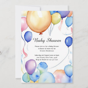 Watercolor Balloons Baby Shower Invitation