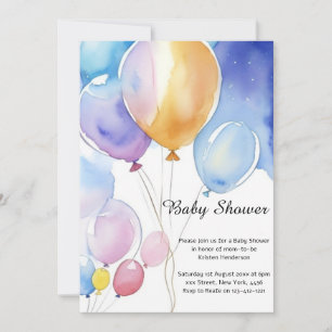 Watercolor Balloons Baby Shower Invitation
