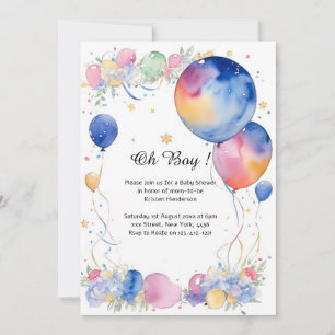 Watercolor Balloons Baby Shower Invitation