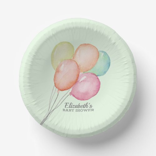 Watercolor Balloons Baby Shower Paper Bowls
