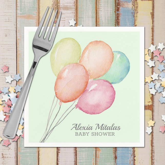 Watercolor Balloons Baby Shower Unisex Mint Napkins (Watercolor Balloons Unisex Baby Shower Green Napkins)