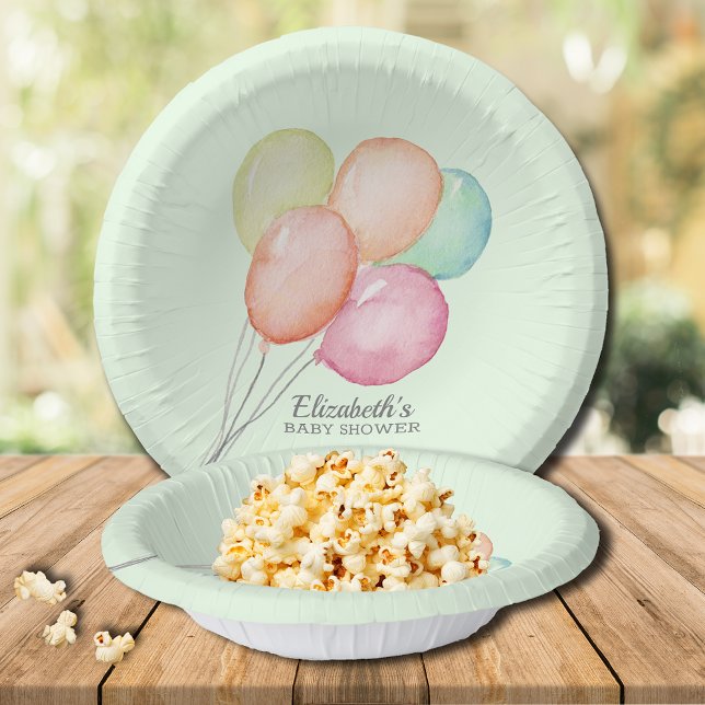 Watercolor Balloons Baby Shower Unisex Paper Bowls (Watercolor Balloons Green Unisex Baby Shower Paper Bowls)