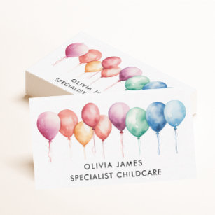 Watercolor Balloons Babysitter Childcare Daycare Business Card