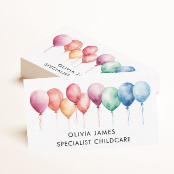 Watercolor Balloons Babysitter Childcare Daycare Business Card by LWestDesign at Zazzle