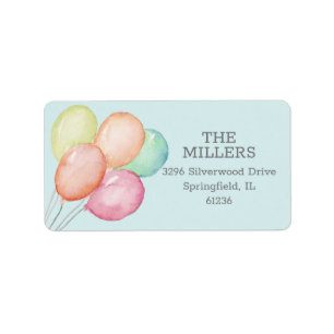 Watercolor Balloons Blue Address Label