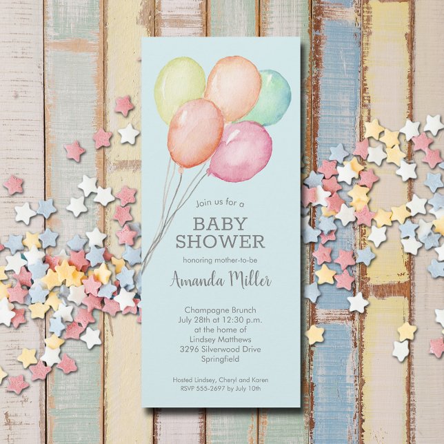 Watercolor Balloons Boy Baby Shower Invitation (Watercolor balloons boy baby shower invitations, PRINTED and/or INSTANT DOWNLOAD)