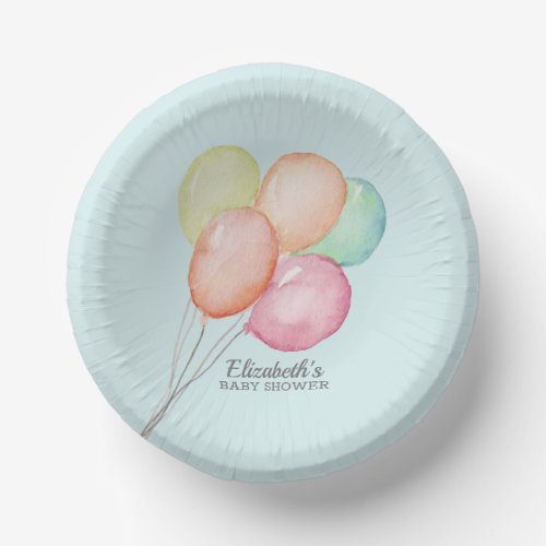 Watercolor Balloons Boy Baby Shower Paper Bowls