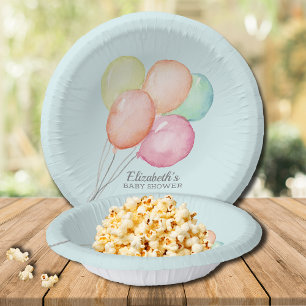 Watercolor Balloons Boy Baby Shower Paper Bowls