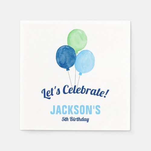 Watercolor Balloons Boy Birthday Napkins