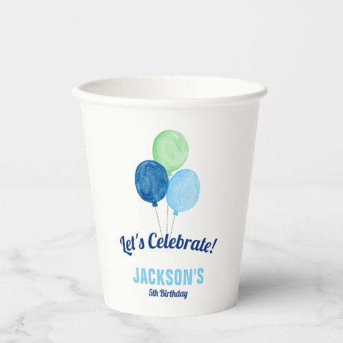 Watercolor Balloons Boy Birthday Paper Cups