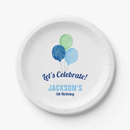 Watercolor Balloons Boy Birthday Paper Plates