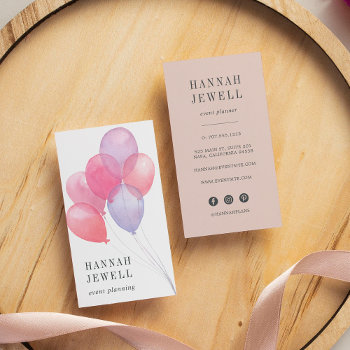 Watercolor Balloons Event Planner Business Card by RedwoodAndVine at Zazzle