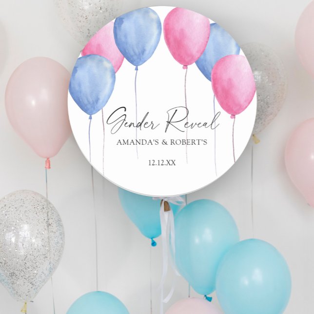 Watercolor Balloons Gender Reveal Classic Round Sticker (Creator Uploaded)