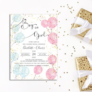 Watercolor Balloons Gender Reveal Invitation