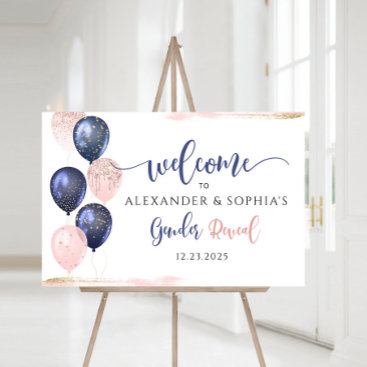 Watercolor balloons gender reveal welcome sign