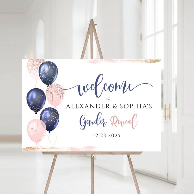 Watercolor balloons gender reveal welcome sign (Creator Uploaded)