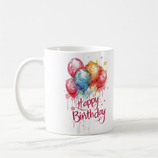 Watercolor Balloons Happy Birthday Elegant Coffee Mug
