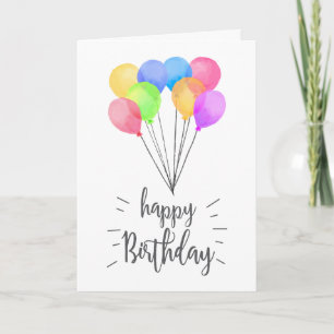 Watercolor Balloons Happy Birthday Greeting Card