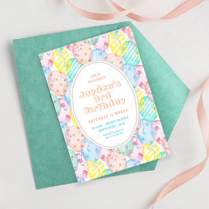 Watercolor Balloons Kids Birthday Party Invitation