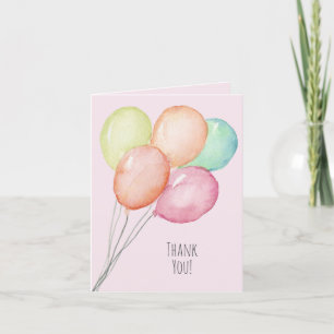 Watercolor Balloons on Pink 1st Birthday Letterpress Thank You Card