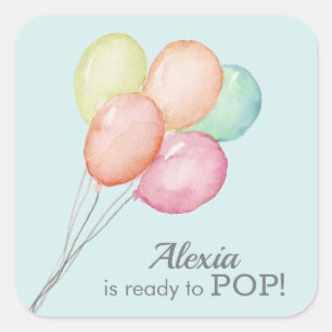 Watercolor Balloons on Pink Girl Baby Baby Shower Square Sticker