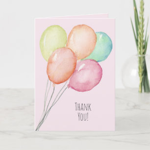 Watercolor Balloons on Pink Letterpress Thank You Card