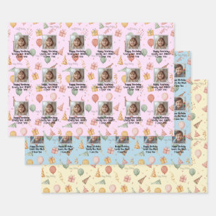 Watercolor Balloons & Photo Custom Kids Birthday Wrapping Paper Sheets
