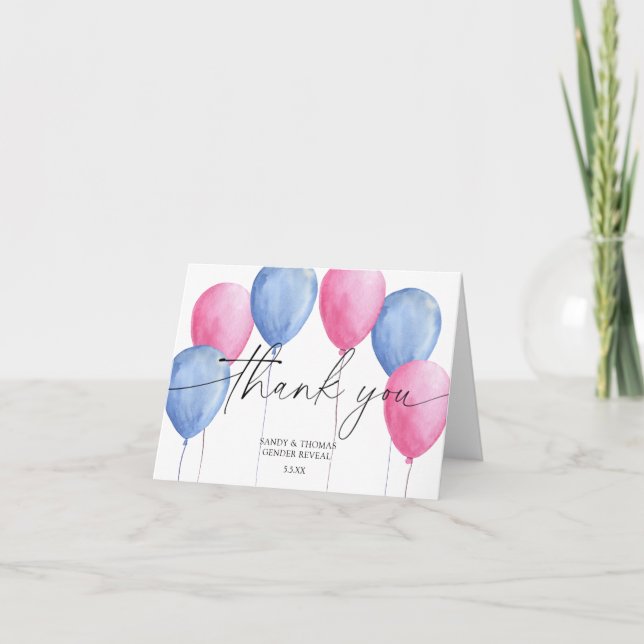 Watercolor Balloons Thank you gender reveal (Front)
