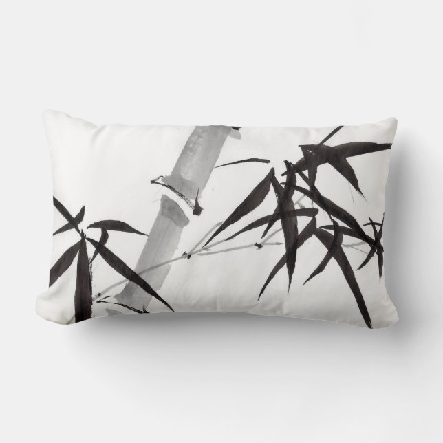 Watercolor bamboo art lumbar pillow (Front)
