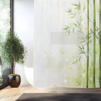 Watercolor Bamboo Forest Retreat Japanese Style Shower Curtain