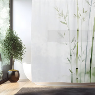 Watercolor Bamboo Forest Retreat Japanese Style Shower Curtain