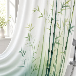Watercolor Bamboo Forest Retreat Japanese Style Shower Curtain