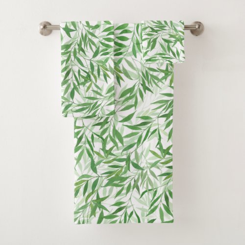 Watercolor Bamboo Leaf Branches Vines Forest Bath Towel Set