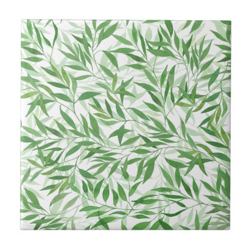 Watercolor Bamboo Leaf Branches Vines Forest Ceramic Tile