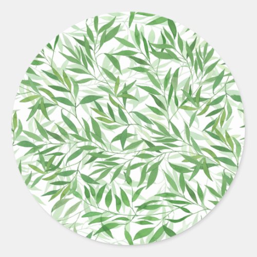 Watercolor Bamboo Leaf Branches Vines Forest Classic Round Sticker