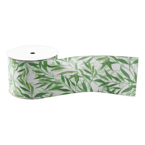 Watercolor Bamboo Leaf Branches Vines Forest Grosgrain Ribbon