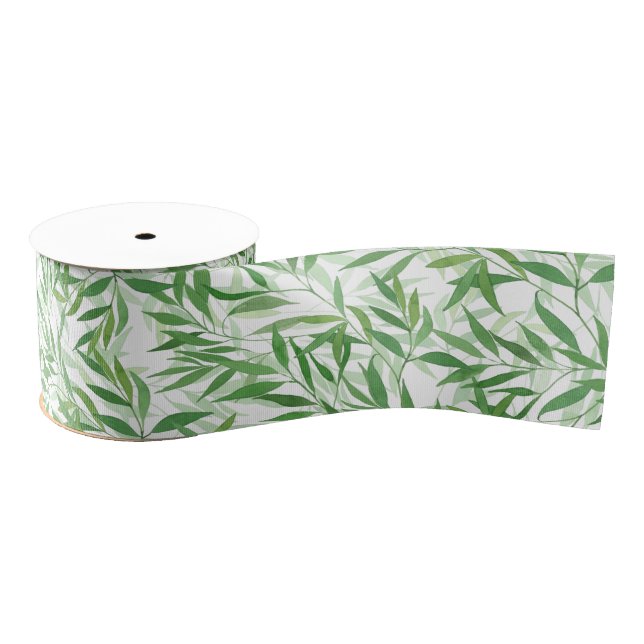 Watercolor Bamboo Leaf Branches Vines Forest Grosgrain Ribbon (Spool)